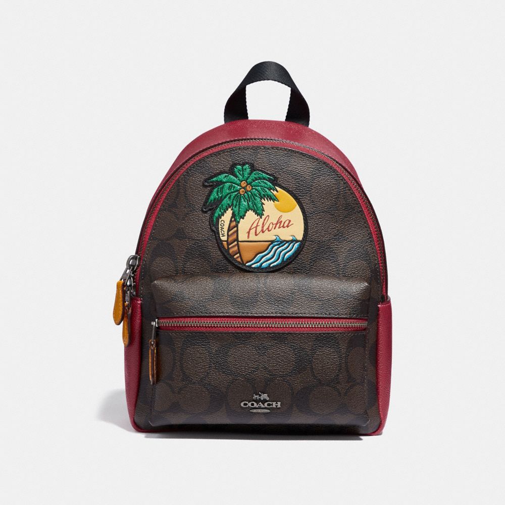 COACH MINI CHARLIE BACKPACK IN SIGNATURE CANVAS WITH BLUE HAWAII PATCHES - QBBMC - f28948