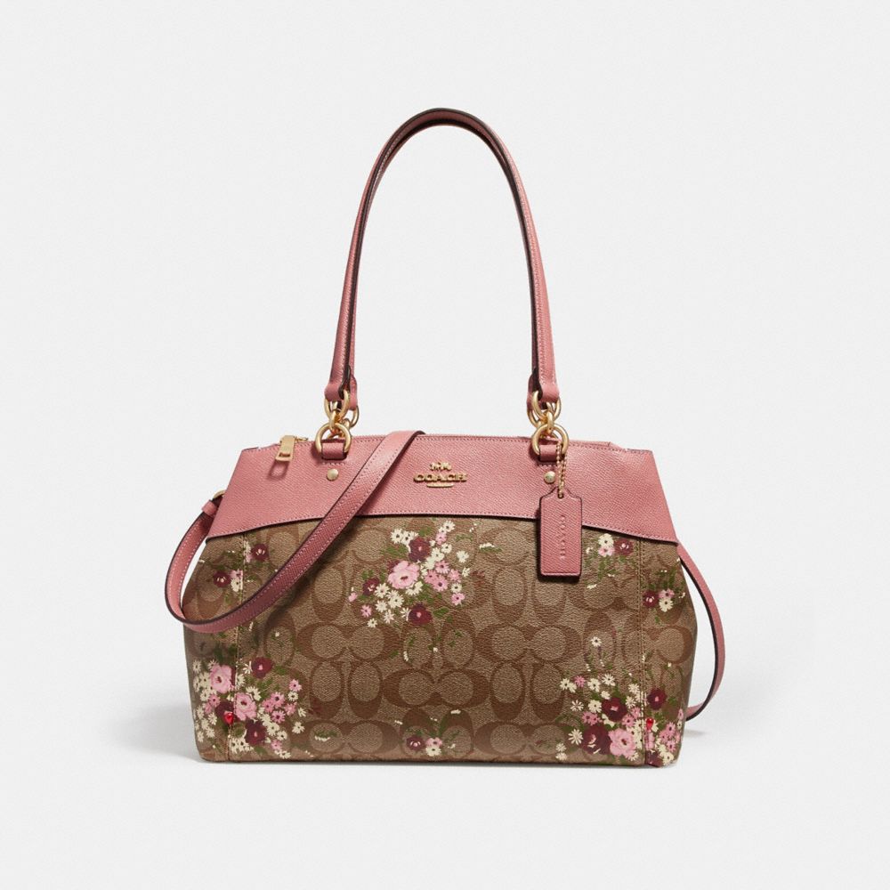 BROOKE CARRYALL IN SIGNATURE CANVAS WITH FLORAL BUNDLE PRINT - f28963 - khaki/multi/imitation gold