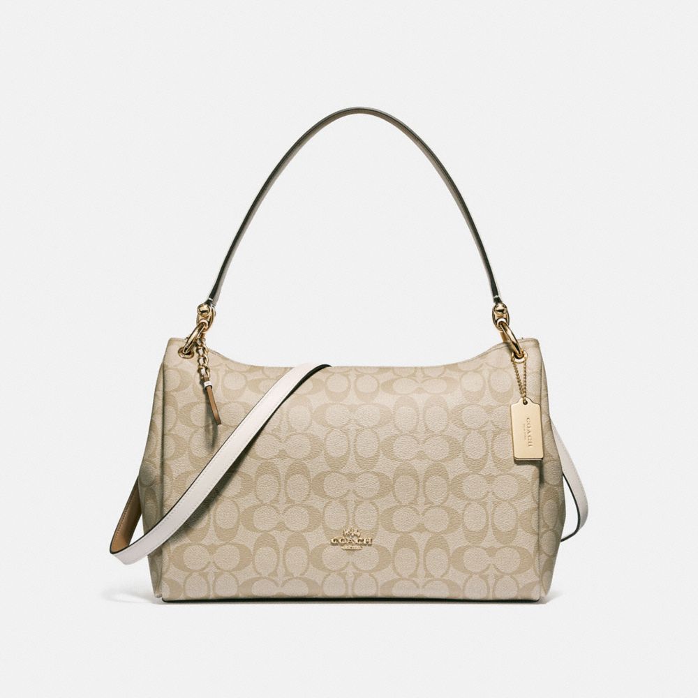 MIA SHOULDER BAG IN SIGNATURE CANVAS - f28967 - LIGHT KHAKI/CHALK/IMITATION GOLD