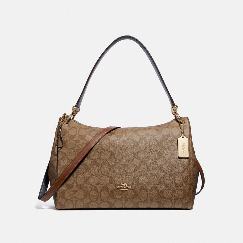 MIA SHOULDER BAG IN SIGNATURE CANVAS - COACH f28967 - KHAKI/SADDLE 2/light gold