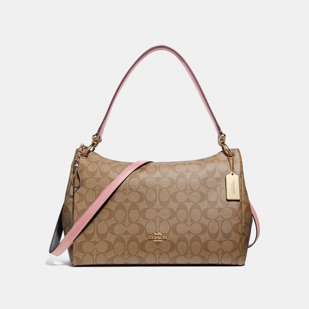 COACH MIA SHOULDER BAG IN SIGNATURE CANVAS - KHAKI/PETAL/SILVER - F28967