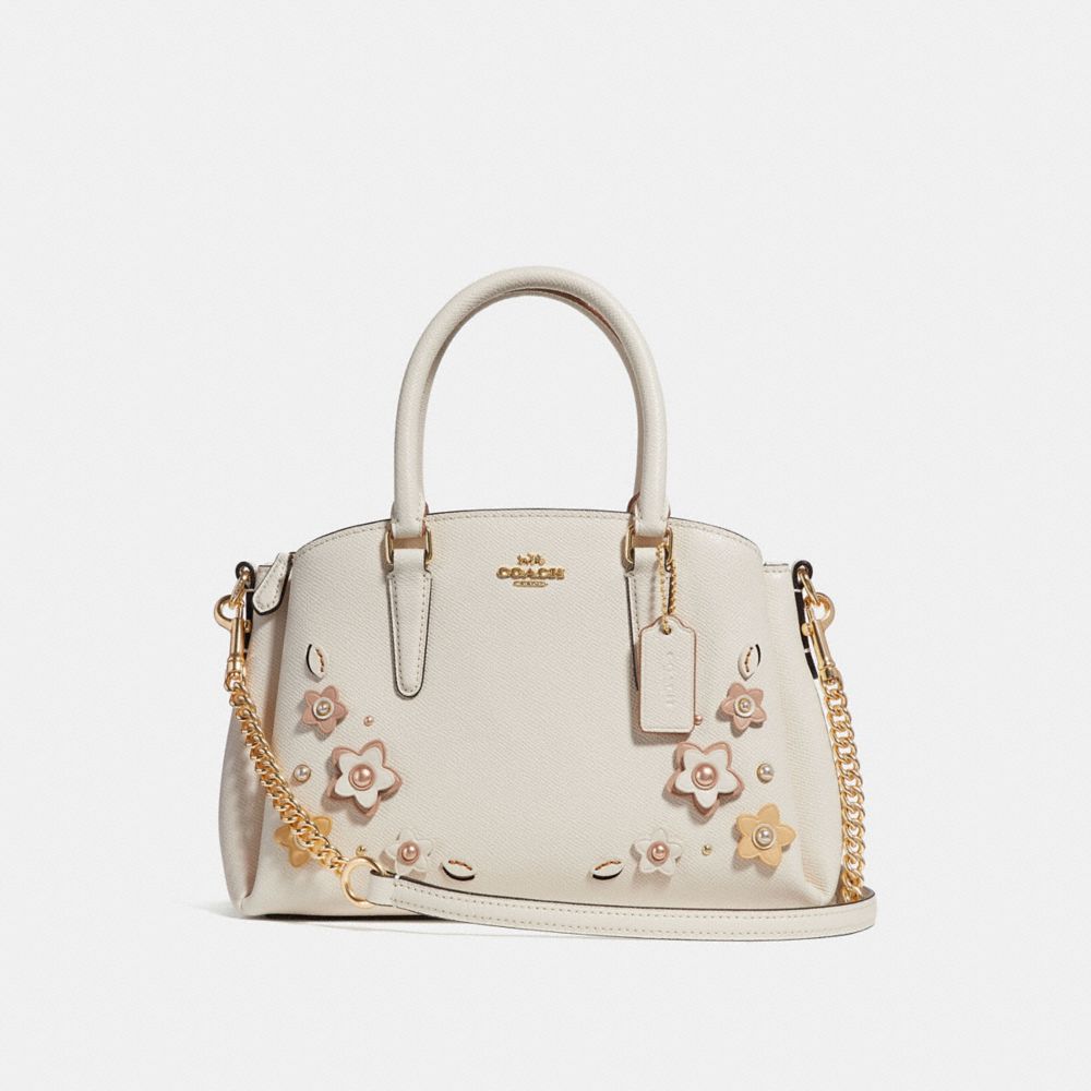 MINI SAGE CARRYALL WITH FLORAL APPLIQUE - f28974 - CHALK MULTI/IMITATION GOLD