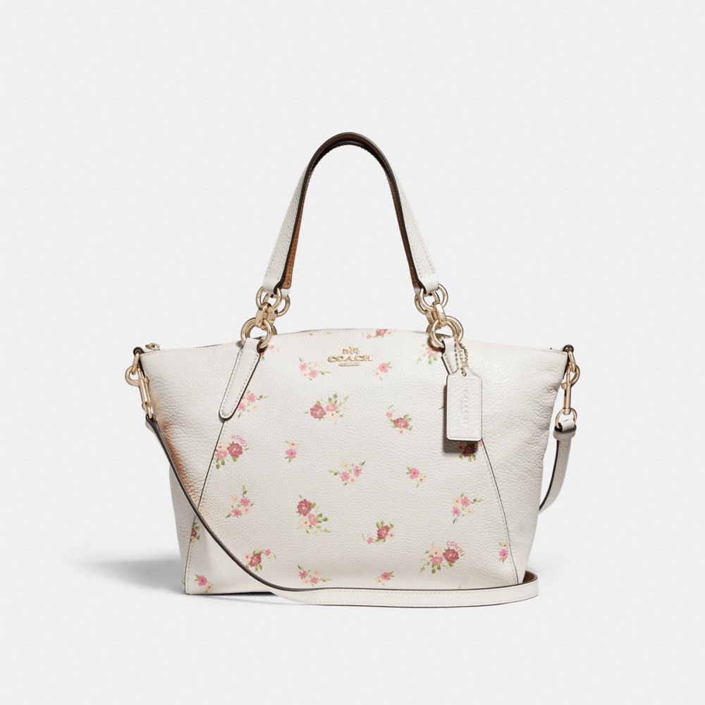 SMALL KELSEY SATCHEL WITH DAISY BUNDLE PRINT - f28980 - CHALK MULTI/IMITATION GOLD