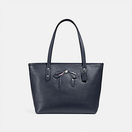 MINI CITY ZIP TOTE WITH BOW - COACH F28988 - SILVER/MIDNIGHT