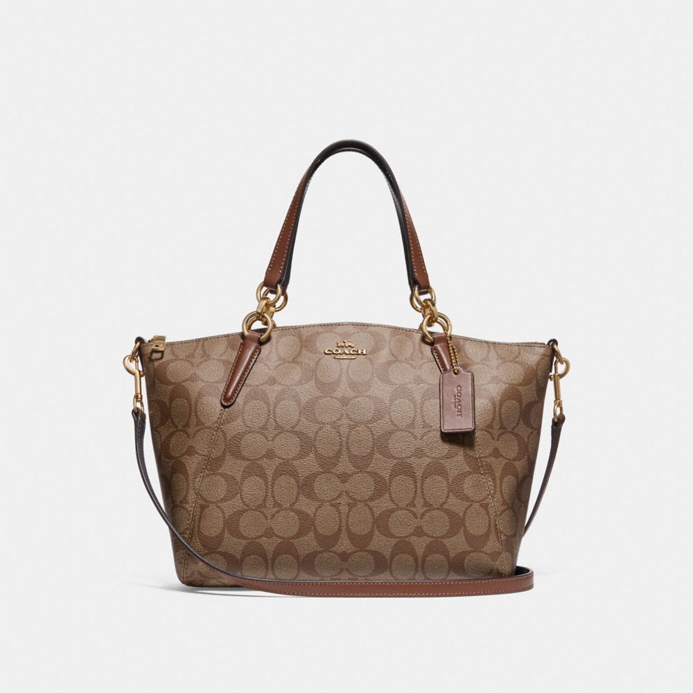 COACH SMALL KELSEY SATCHEL IN SIGNATURE CANVAS - KHAKI/SADDLE 2/IMITATION GOLD - f28989