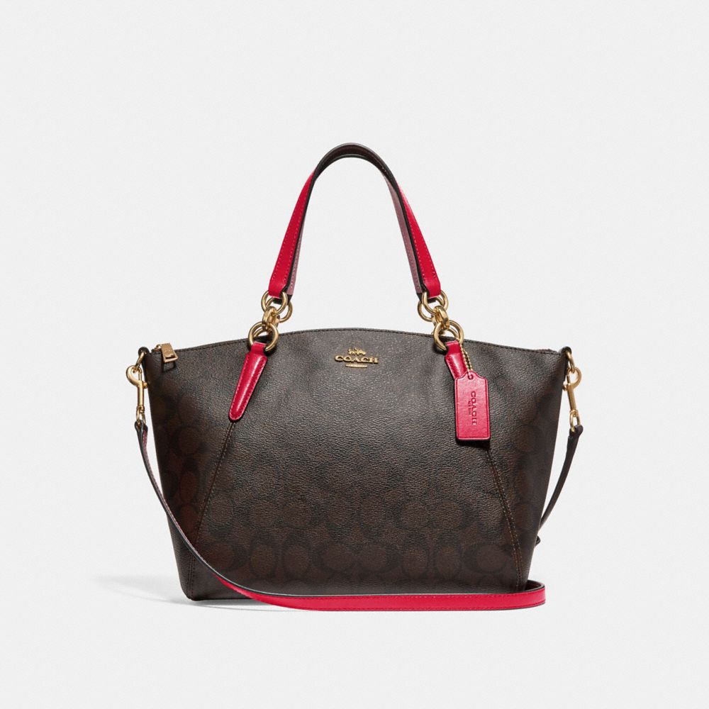 COACH F28989 Small Kelsey Satchel In Signature Canvas BROWN/TRUE RED/LIGHT GOLD