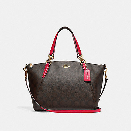 COACH F28989 SMALL KELSEY SATCHEL IN SIGNATURE CANVAS BROWN/TRUE-RED/LIGHT-GOLD