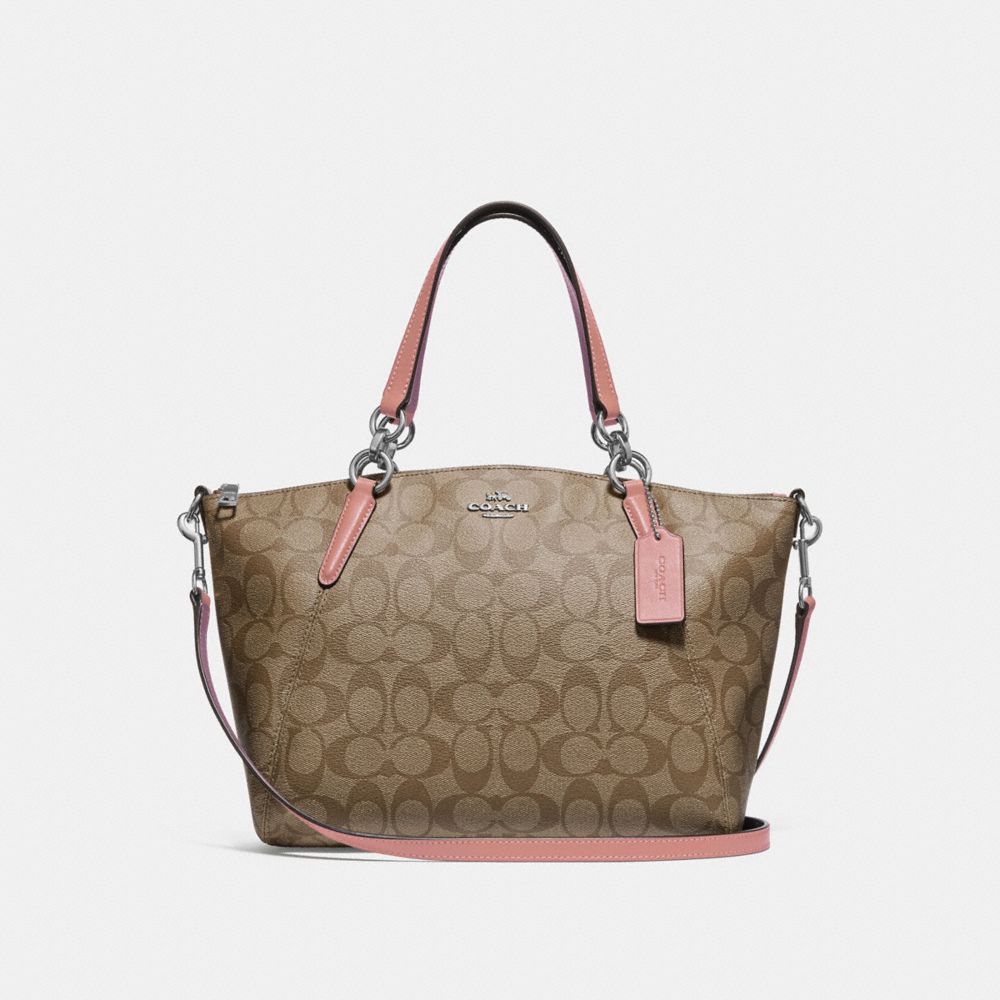 COACH SMALL KELSEY SATCHEL IN SIGNATURE CANVAS - KHAKI/PETAL/SILVER - F28989