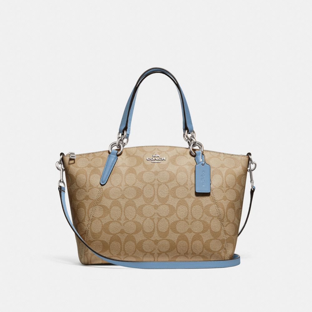 SMALL KELSEY SATCHEL IN SIGNATURE CANVAS - LT KHAKI/CORNFLOWER/SILVER - COACH F28989