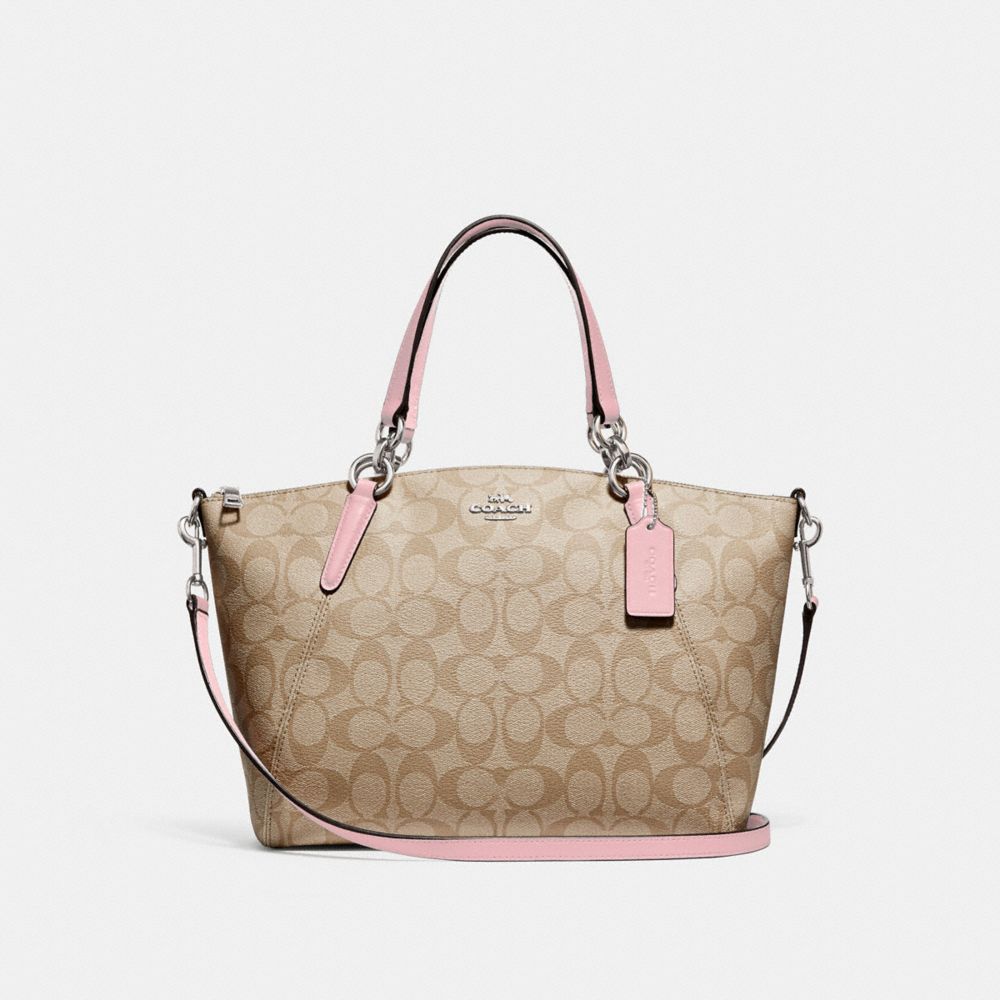 SMALL KELSEY SATCHEL IN SIGNATURE CANVAS - LIGHT KHAKI/CARNATION/SILVER - COACH F28989