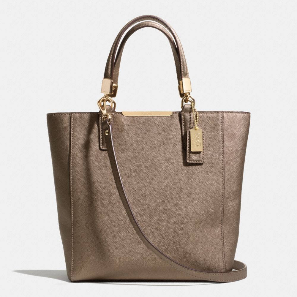 COACH MADISON  SAFFIANO LEATHER MINI NORTH/SOUTH TOTE - LIGHT GOLD/BRONZE - F29001