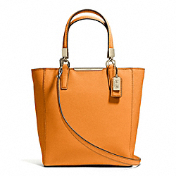 MADISON SAFFIANO LEATHER MINI NORTH/SOUTH TOTE - f29001 - LIGHT GOLD/BRIGHT MANDARIN
