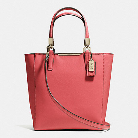 COACH MADISON MINI NORTH/SOUTH TOTE IN SAFFIANO LEATHER -  LIGHT GOLD/LOGANBERRY - f29001