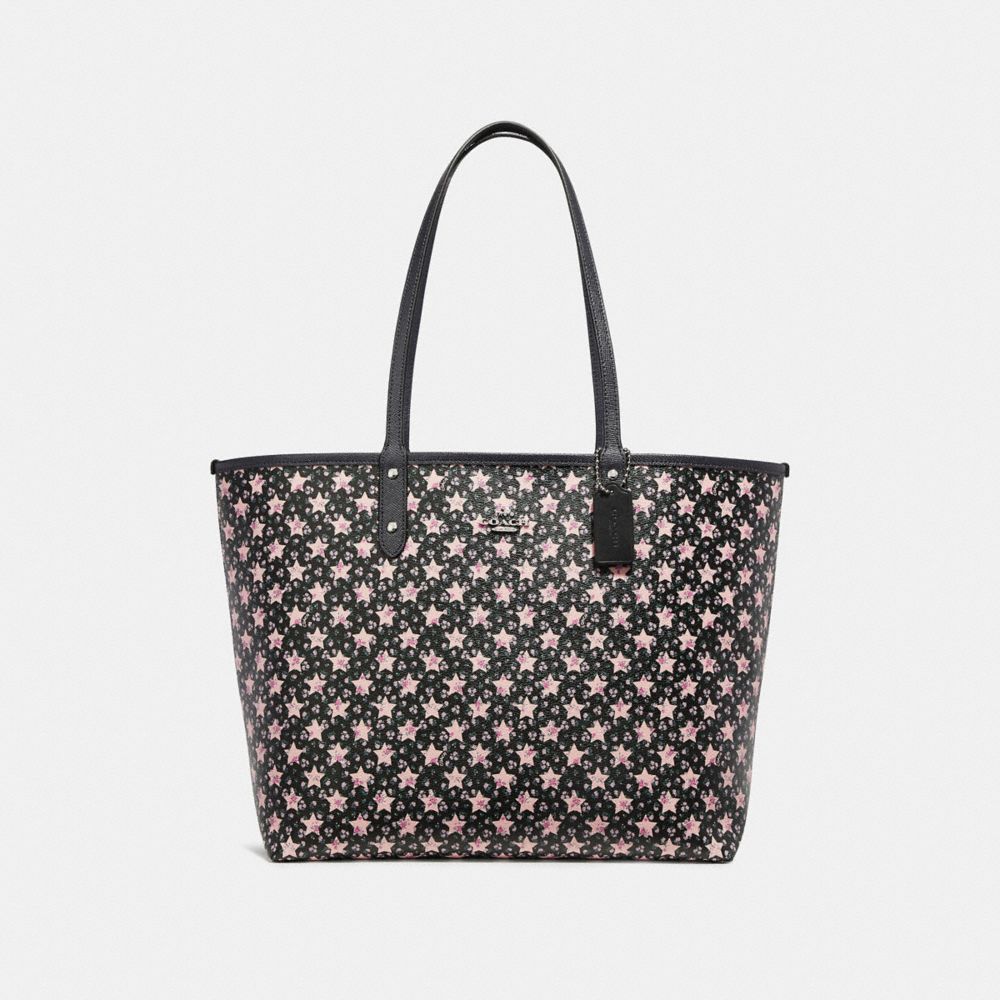 REVERSIBLE CITY TOTE WITH STAR PRINT - f29017 - MIDNIGHT MULTI/SILVER