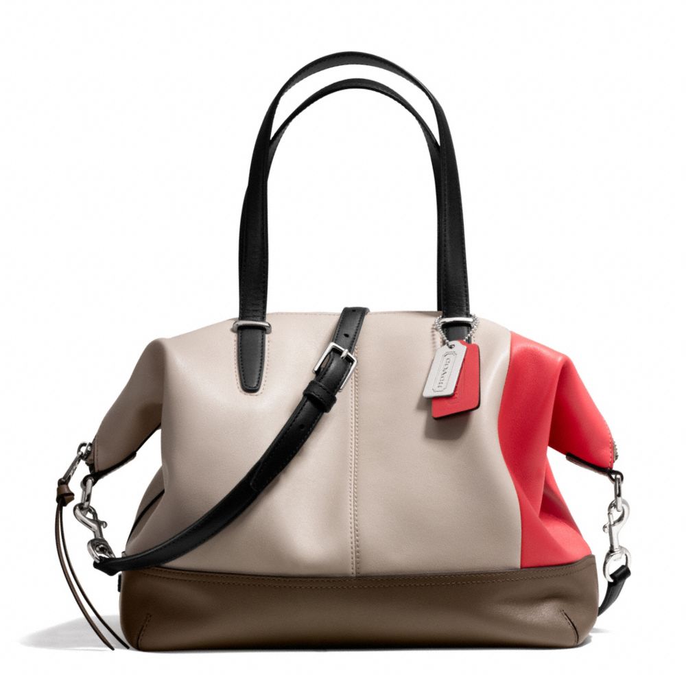 BLEECKER COOPER SATCHEL IN COLORBLOCK LEATHER - SILVER/NATURAL/LOVE RED - COACH F29022