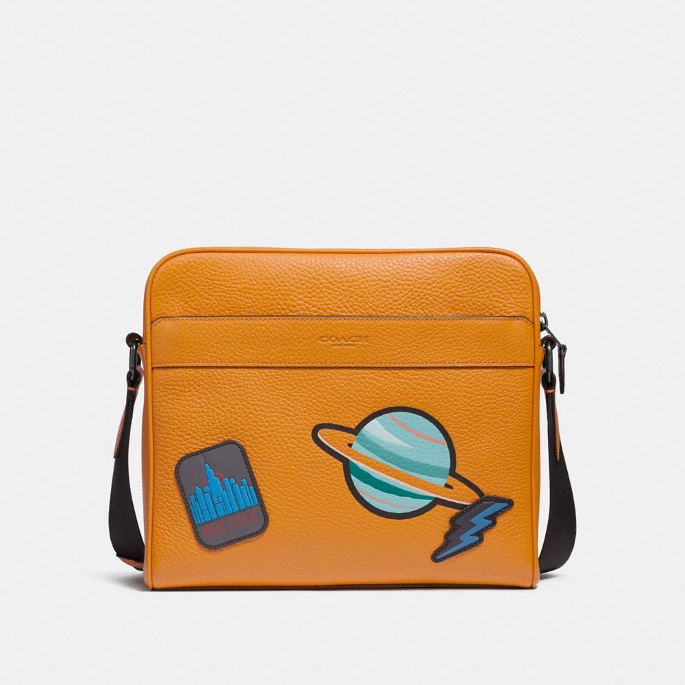 CHARLES CAMERA BAG WITH SPACE PATCHES - f29042 - TANGERINE/BLACK ANTIQUE NICKEL