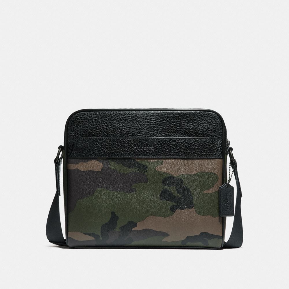 CHARLES CAMERA BAG WITH CAMO PRINT - f29052 - DARK GREEN MULTI/BLACK ANTIQUE NICKEL