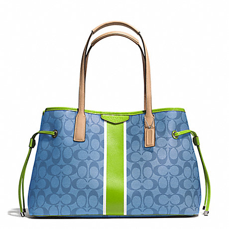 SIGNATURE STRIPE DRAWSTRING CARRYALL - COACH F29064 - SILVER/BLUE/GREEN