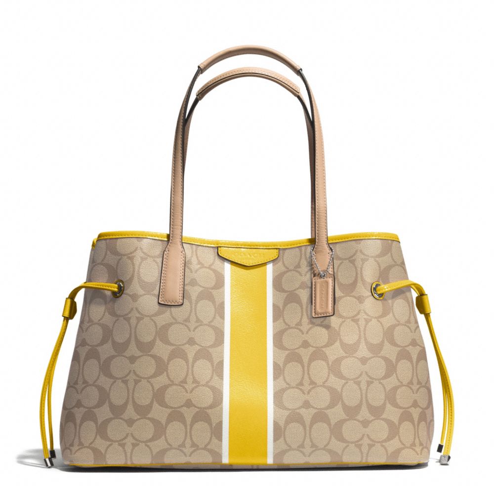 COACH SIGNATURE STRIPE DRAWSTRING CARRYALL - SILVER/LIGHT KHAKI/YELLOW - F29064