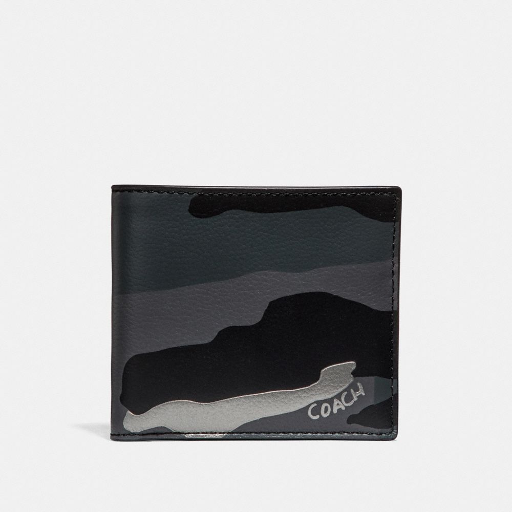 COACH F29136 Double Billfold Wallet With Metallic Camo Print GREY MULTI
