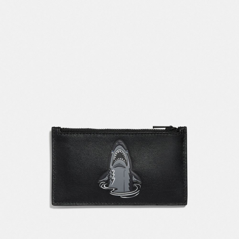 COACH F29184 Zip Card Case With Mascot SHARKY BLACK