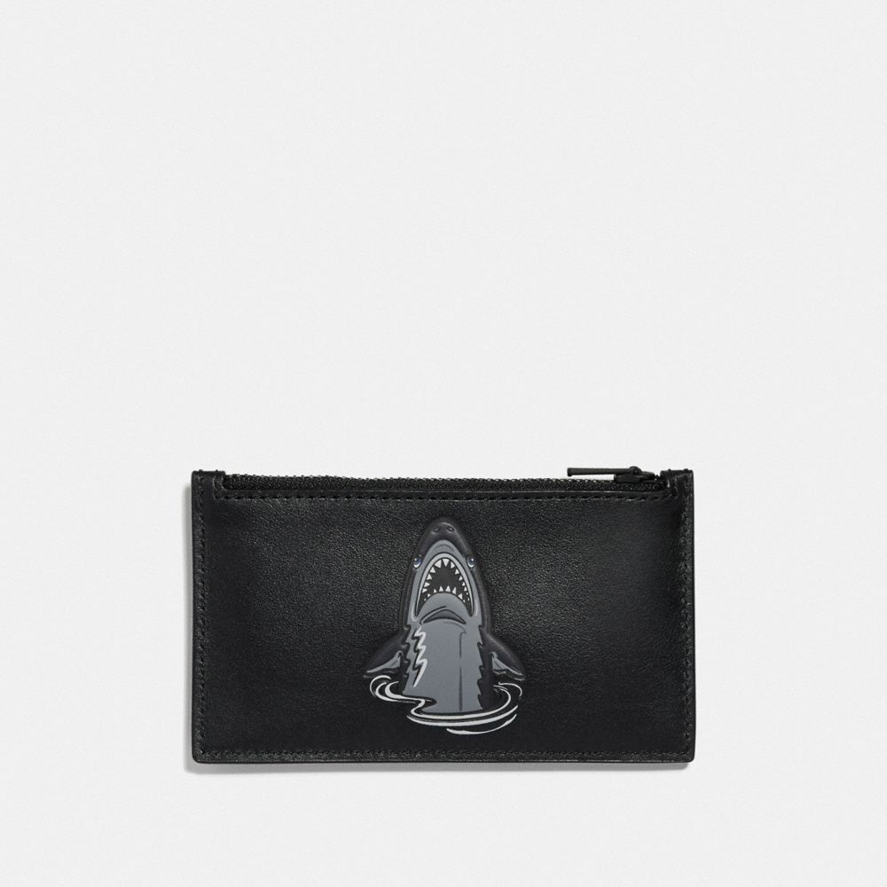 COACH F29184 ZIP CARD CASE WITH MASCOT SHARKY BLACK