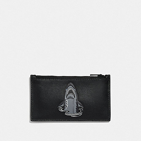 COACH F29184 ZIP CARD CASE WITH MASCOT SHARKY BLACK