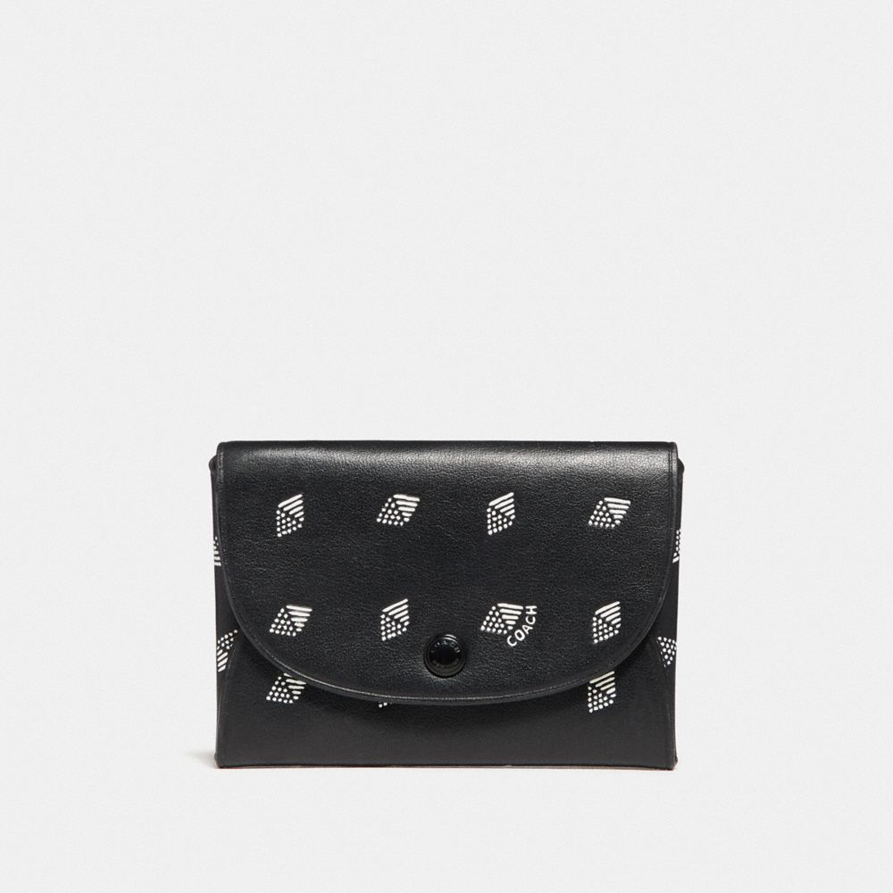 COACH F29198 SNAP CARD CASE WITH DOT DIAMOND PRINT BLACK/CHALK