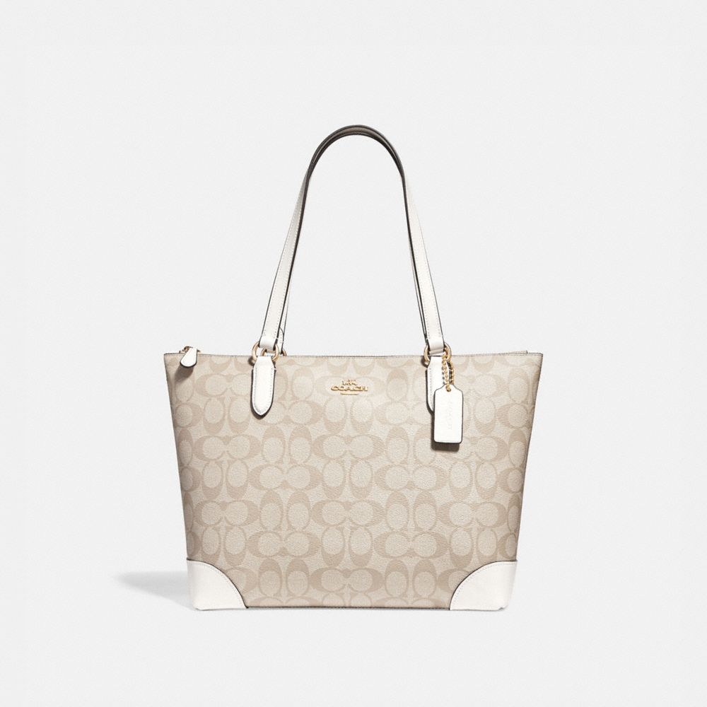 COACH ZIP TOP TOTE IN SIGNATURE CANVAS - LIGHT KHAKI/CHALK/LIGHT GOLD - F29208