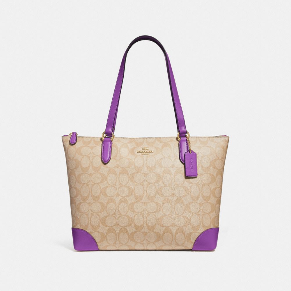 ZIP TOP TOTE IN SIGNATURE CANVAS - F29208 - LIGHT KHAKI/PRIMROSE/IMITATION GOLD