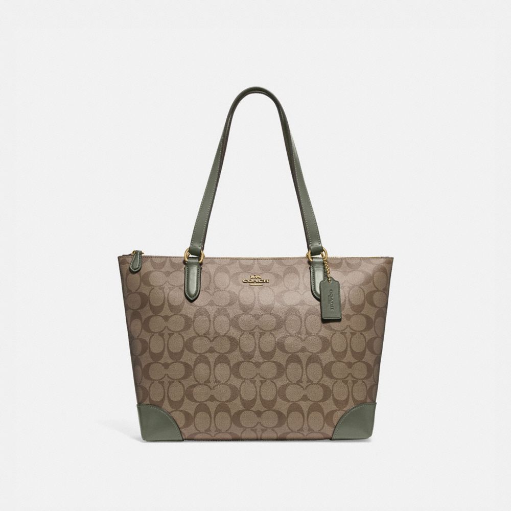 COACH F29208 ZIP TOP TOTE IN SIGNATURE CANVAS IM/KHAKI/MILITARY GREEN