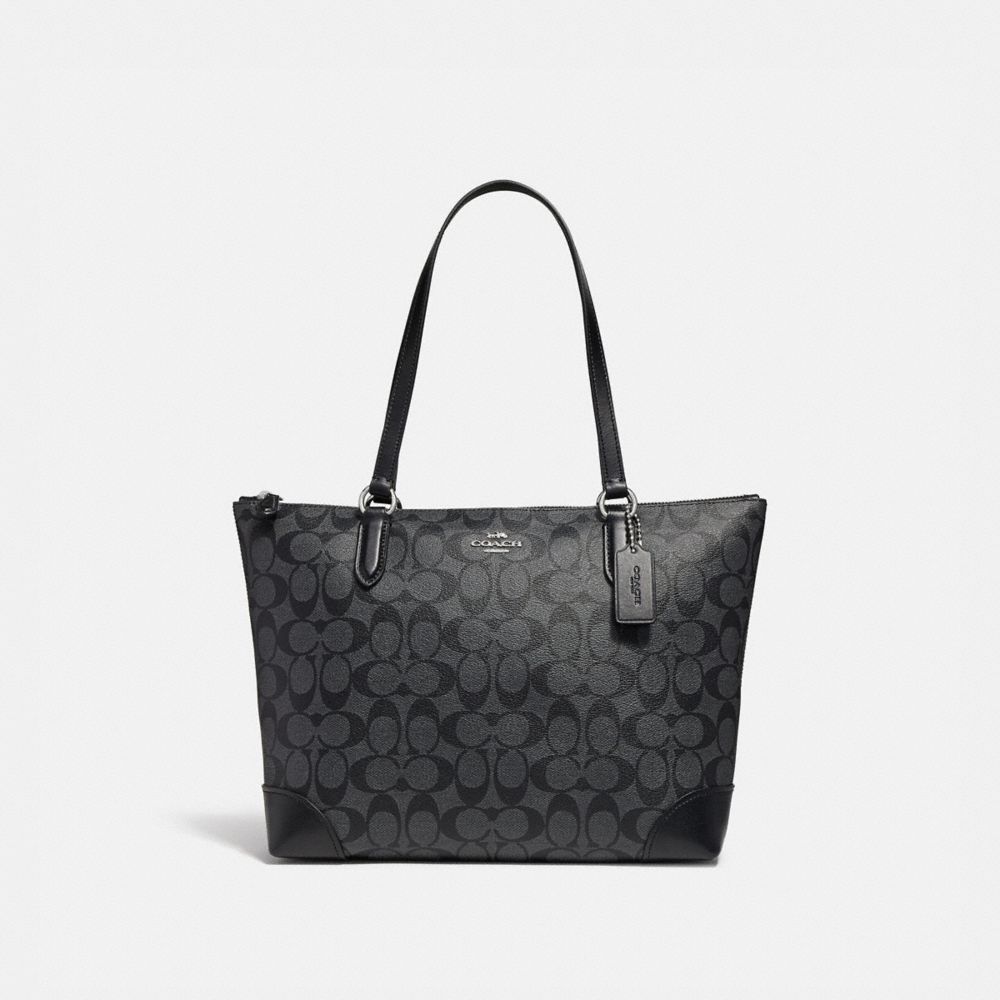 ZIP TOP TOTE IN SIGNATURE CANVAS - F29208 - BLACK SMOKE/BLACK/SILVER