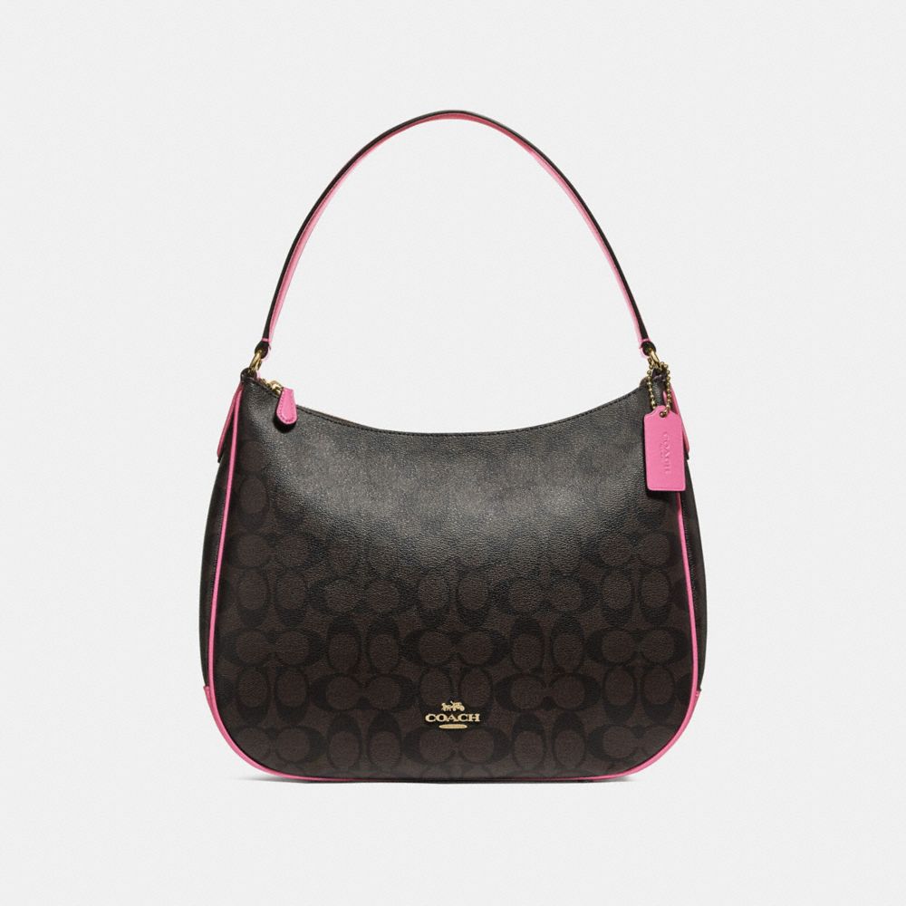 COACH ZIP SHOULDER BAG IN SIGNATURE CANVAS - BROWN /PINK/LIGHT GOLD - F29209