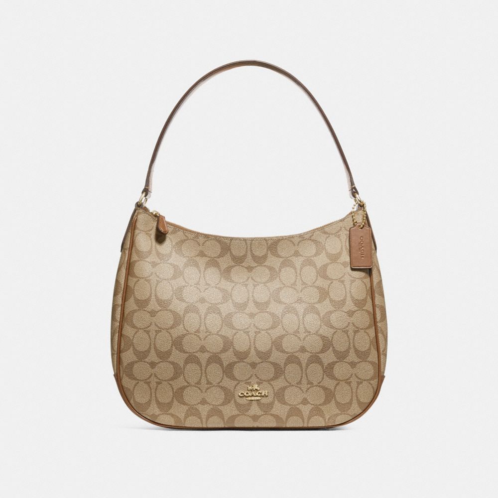 COACH F29209 ZIP SHOULDER BAG IN SIGNATURE CANVAS KHAKI/SADDLE-2/LIGHT-GOLD