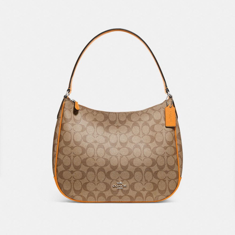 COACH ZIP SHOULDER BAG IN SIGNATURE CANVAS - KHAKI/TANGERINE/SILVER - F29209