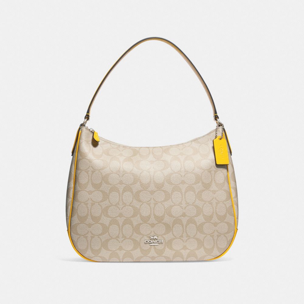 ZIP SHOULDER BAG IN SIGNATURE CANVAS - f29209 - LIGHT KHAKI/CANARY/SILVER