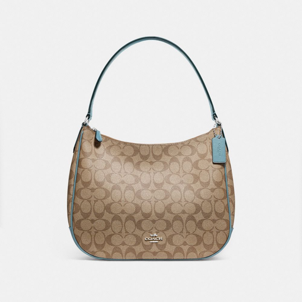 ZIP SHOULDER BAG IN SIGNATURE CANVAS - KHAKI/CYAN/SILVER - COACH F29209