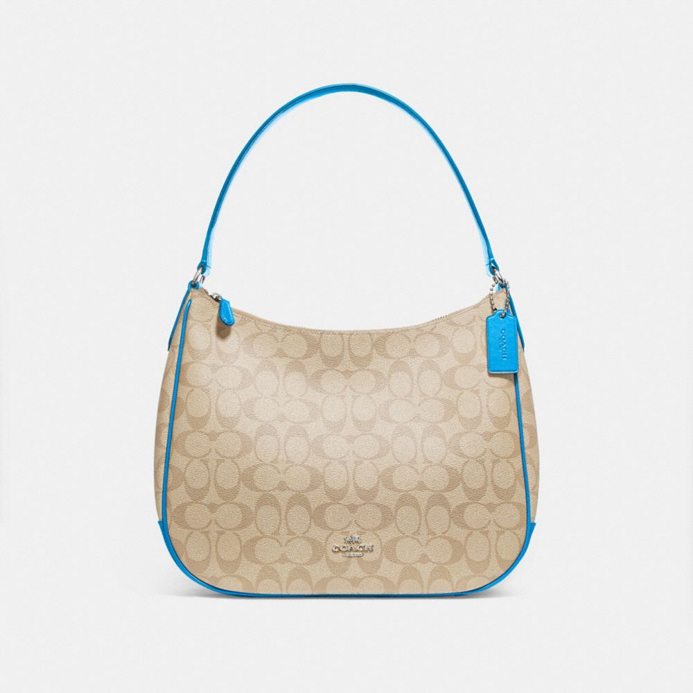 COACH F29209 - ZIP SHOULDER BAG IN SIGNATURE CANVAS LIGHT KHAKI/BRIGHT BLUE/SILVER