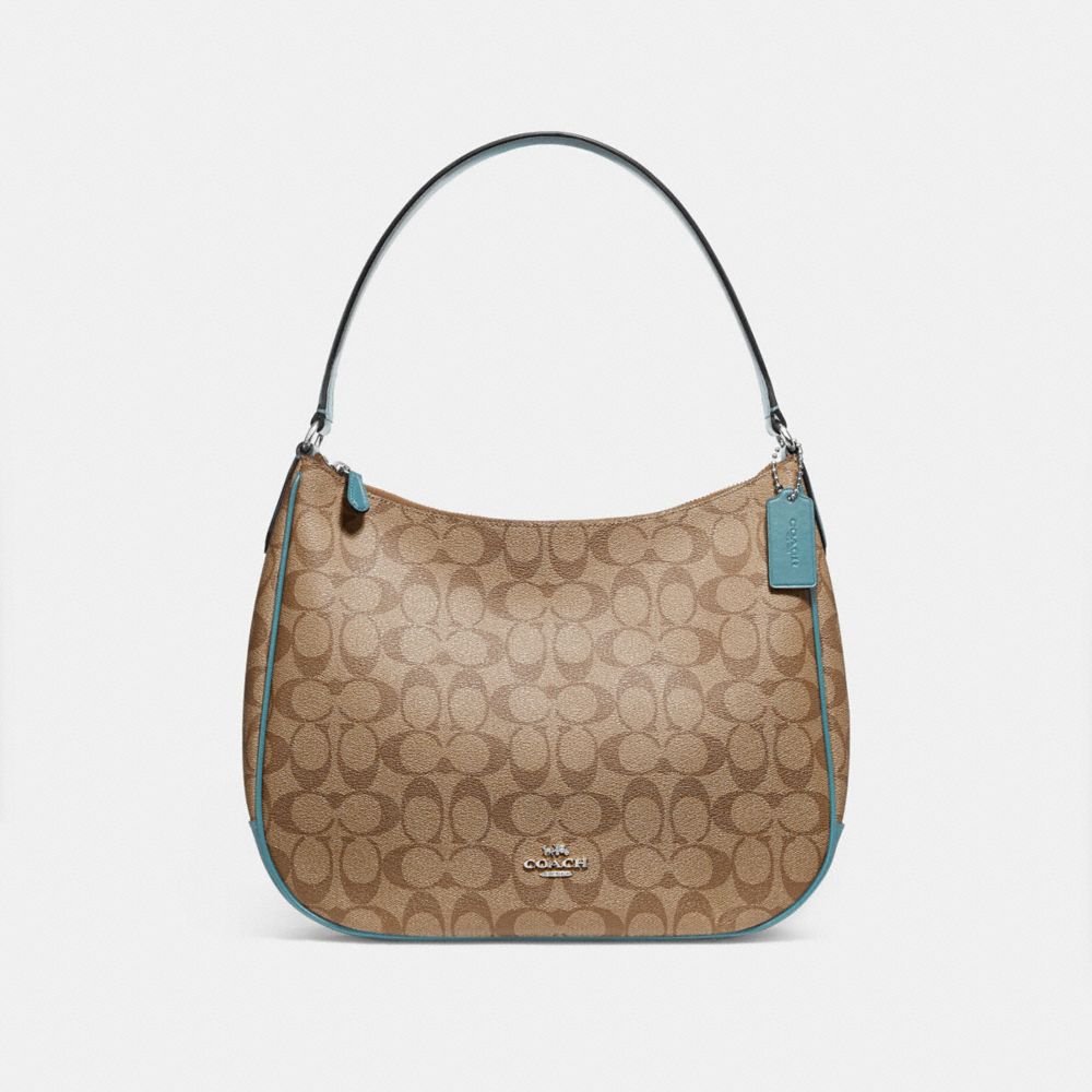 COACH ZIP SHOULDER BAG IN SIGNATURE CANVAS - KHAKI/MARINE/SILVER - F29209