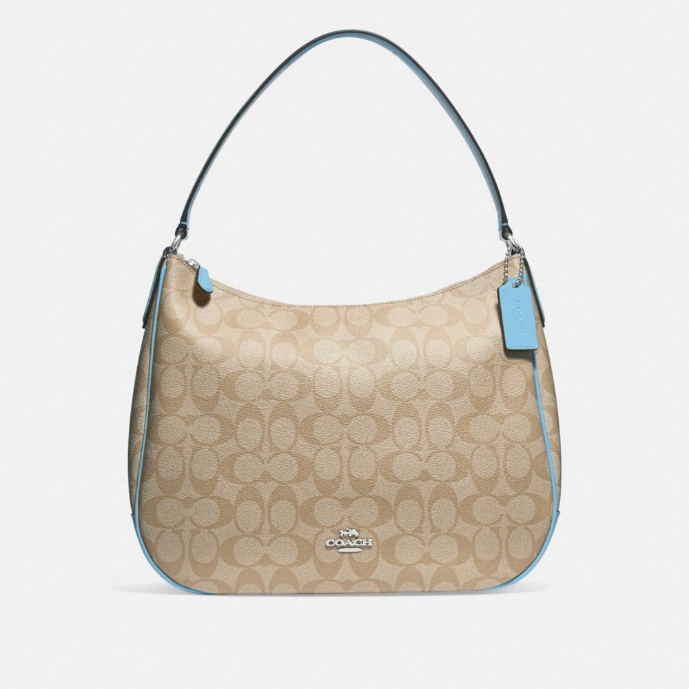 ZIP SHOULDER BAG IN SIGNATURE CANVAS - F29209 - LIGHT KHAKI/POWDER BLUE/SILVER