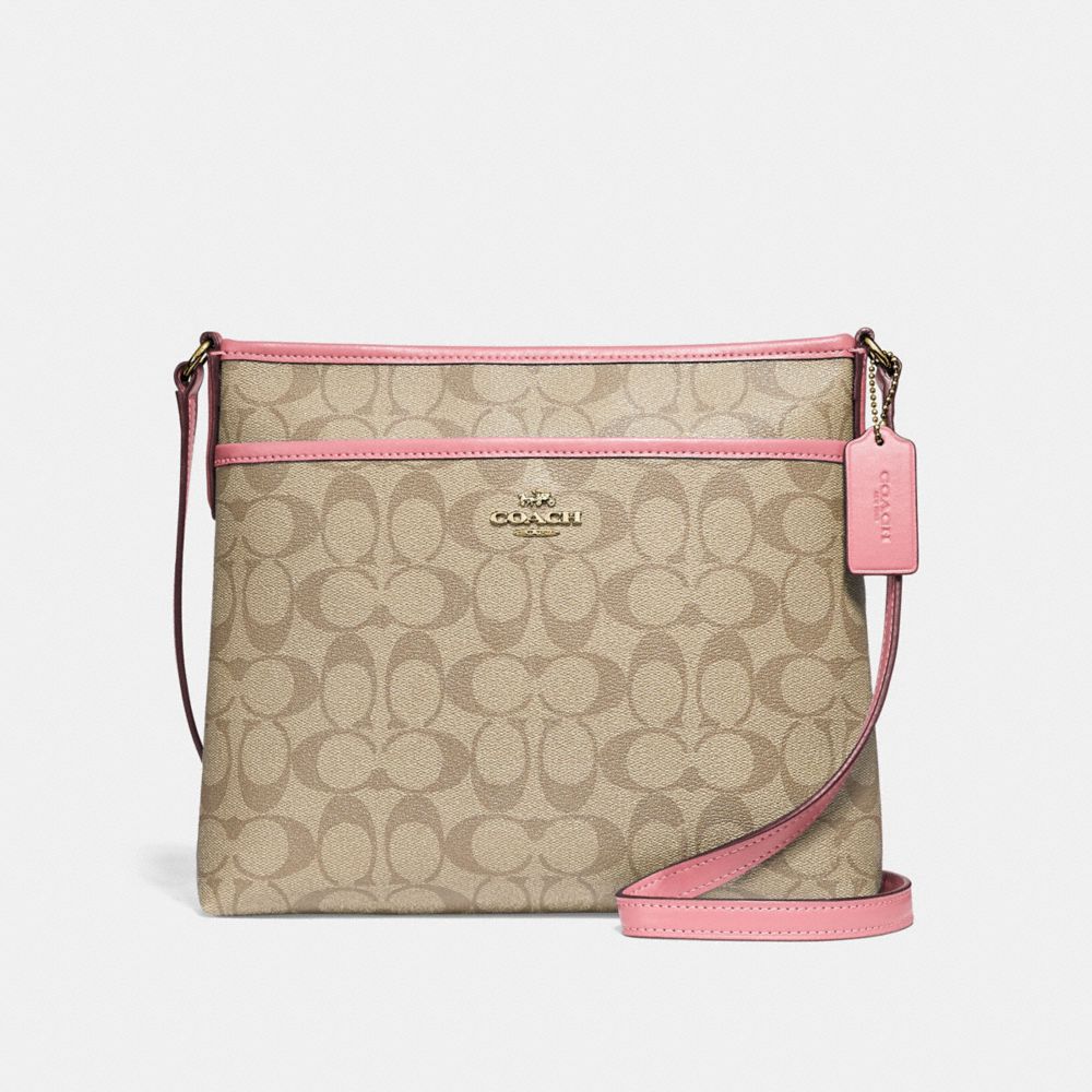 FILE CROSSBODY IN SIGNATURE CANVAS - f29210 - light khaki/peony/light gold