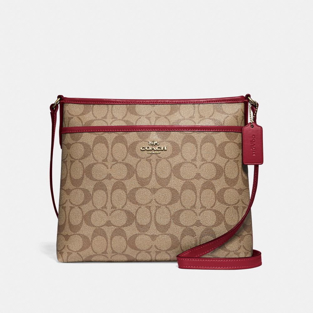 COACH FILE CROSSBODY IN SIGNATURE CANVAS - KHAKI/CHERRY/LIGHT GOLD - F29210