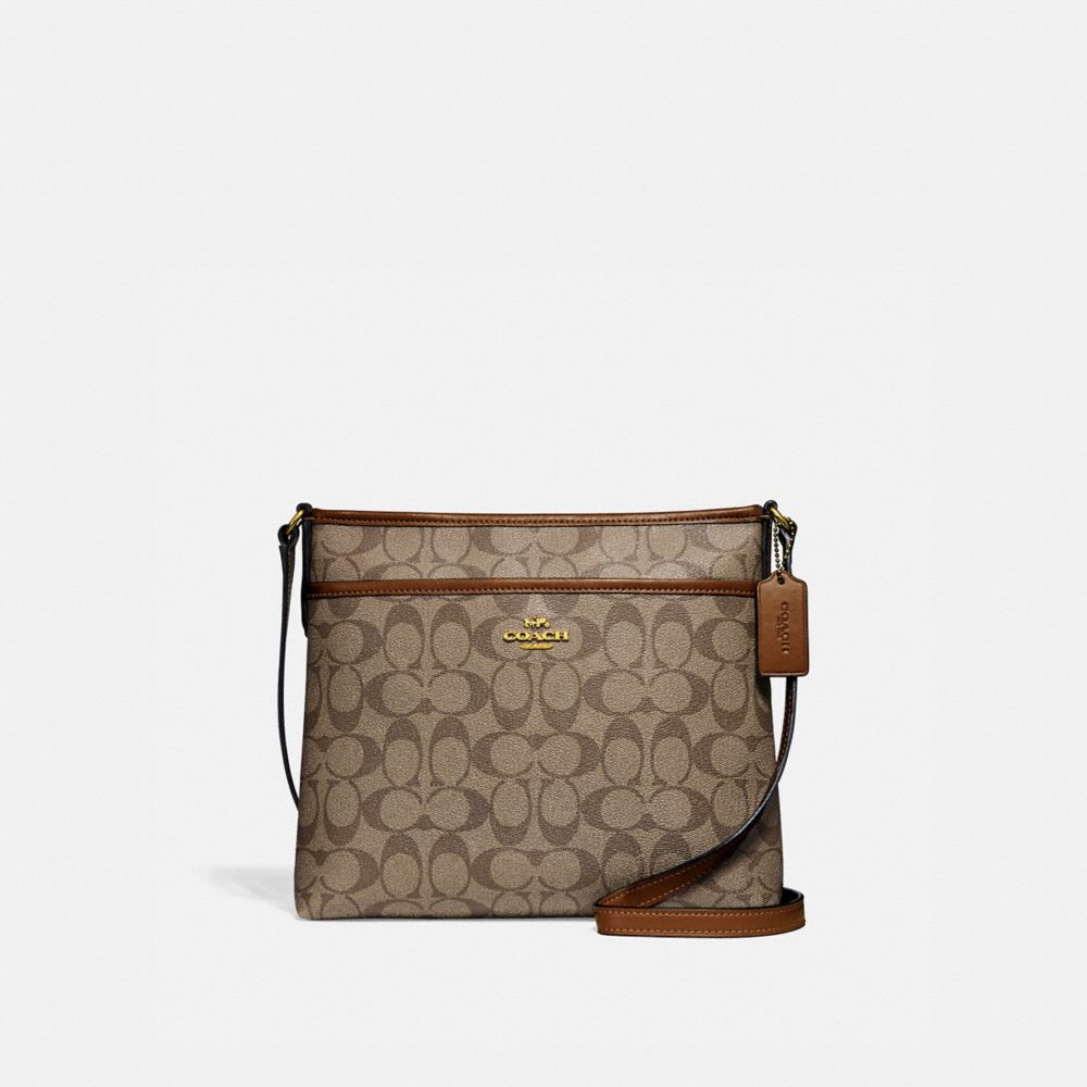 COACH F29210 FILE CROSSBODY IN SIGNATURE CANVAS KHAKI/SADDLE-2/LIGHT-GOLD