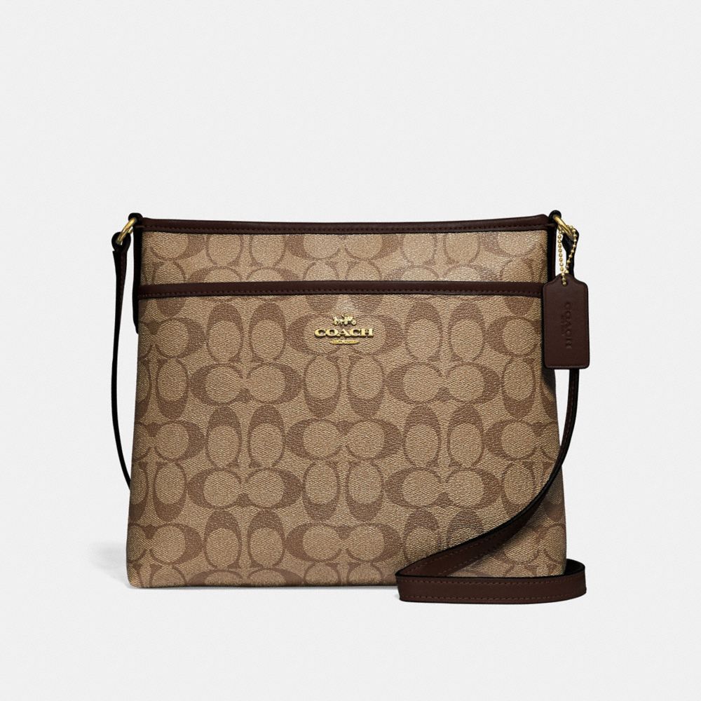 FILE CROSSBODY IN SIGNATURE CANVAS - KHAKI/OXBLOOD MULTI/LIGHT GOLD - COACH F29210