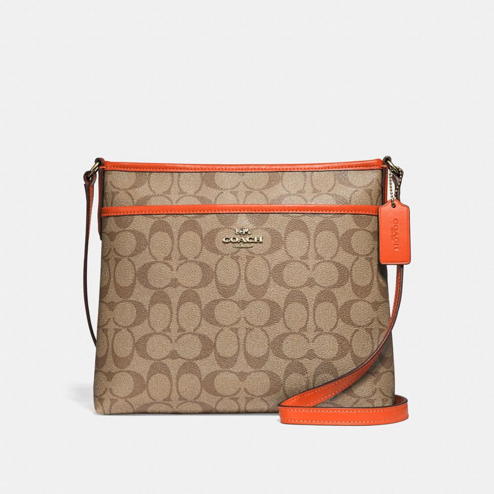 FILE CROSSBODY IN SIGNATURE CANVAS - F29210 - KHAKI/NEON ORANGE/LIGHT GOLD