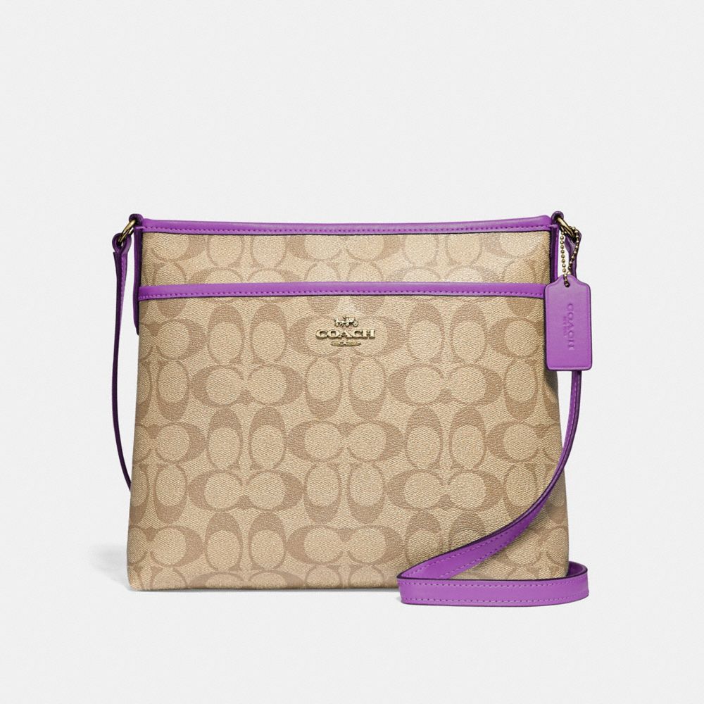 FILE CROSSBODY IN SIGNATURE CANVAS - F29210 - LIGHT KHAKI/PRIMROSE/IMITATION GOLD