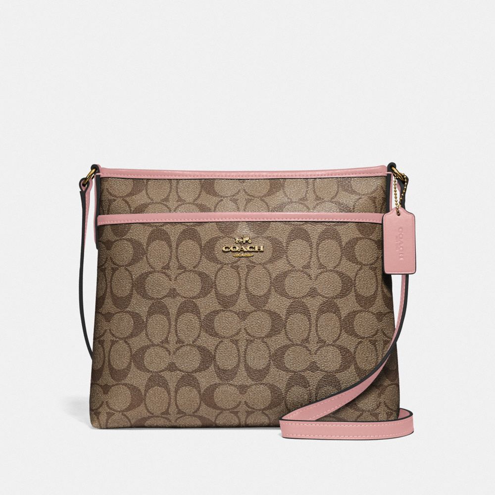 FILE CROSSBODY IN SIGNATURE CANVAS - F29210 - IM/KHAKI PINK PETAL