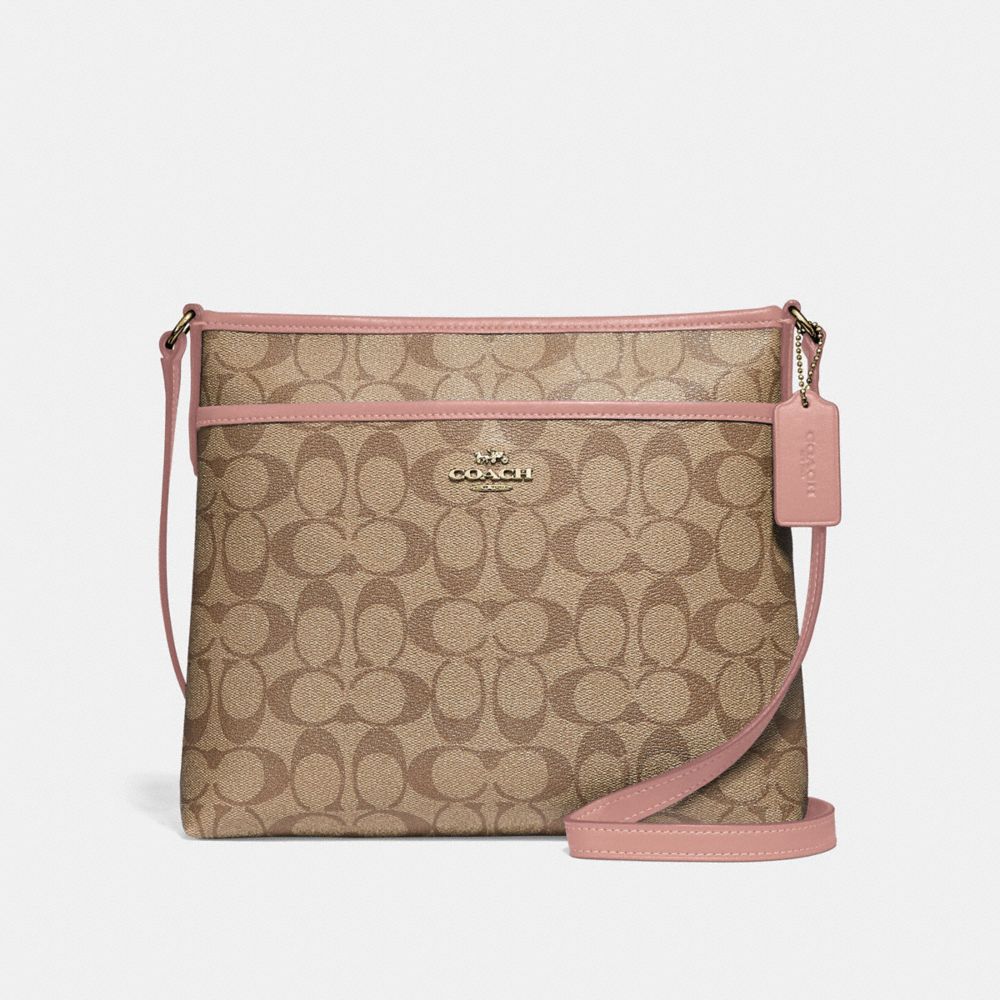 FILE CROSSBODY IN SIGNATURE CANVAS - KHAKI/PETAL/SILVER - COACH F29210