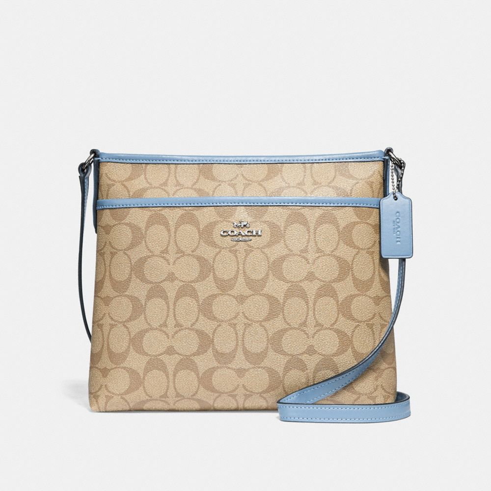 FILE CROSSBODY IN SIGNATURE CANVAS - LT KHAKI/CORNFLOWER/SILVER - COACH F29210