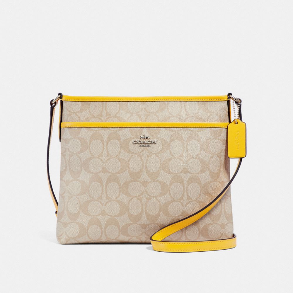 COACH F29210 File Crossbody In Signature Canvas LIGHT KHAKI/CANARY/SILVER